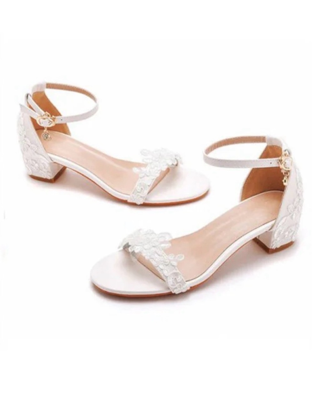 Women's White Floral Ankle-Strap Sandals